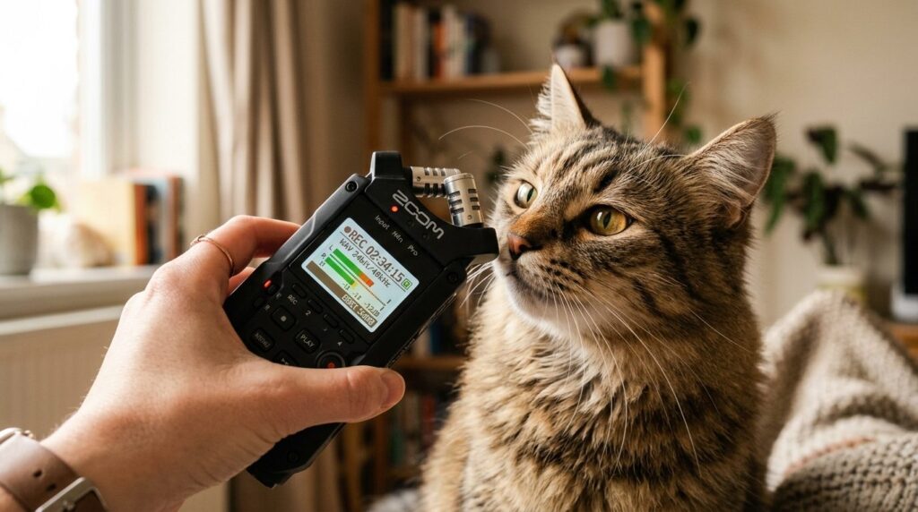 Close-up detail shot of a compact digital field recorder bei