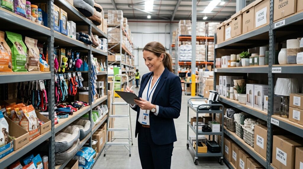Business professional conducting stocktake of retail invento