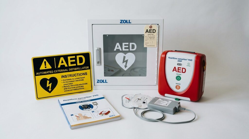 Close-up photorealistic shot of a complete defibrillator pac