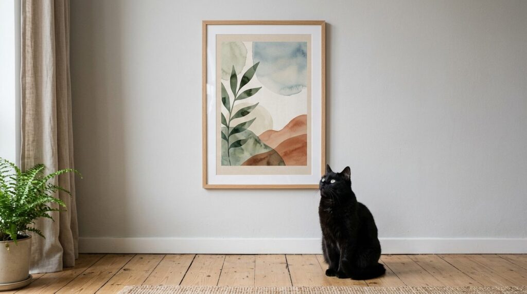 Close-up photorealistic detail of a 50x70 cm framed abstract